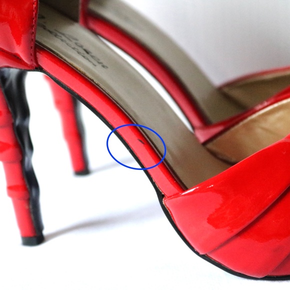 J. Loren Collection Red Patent Leather Peep Toe 4" Heels Women's 8 Retro Unique - Picture 13 of 14